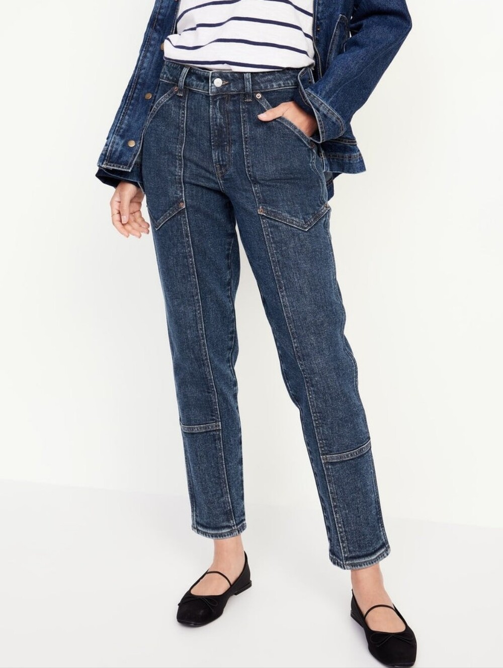 Old Navy High Waisted OG Straight Utility Jeans Womens 10 Tall Ankle Dark Wash
